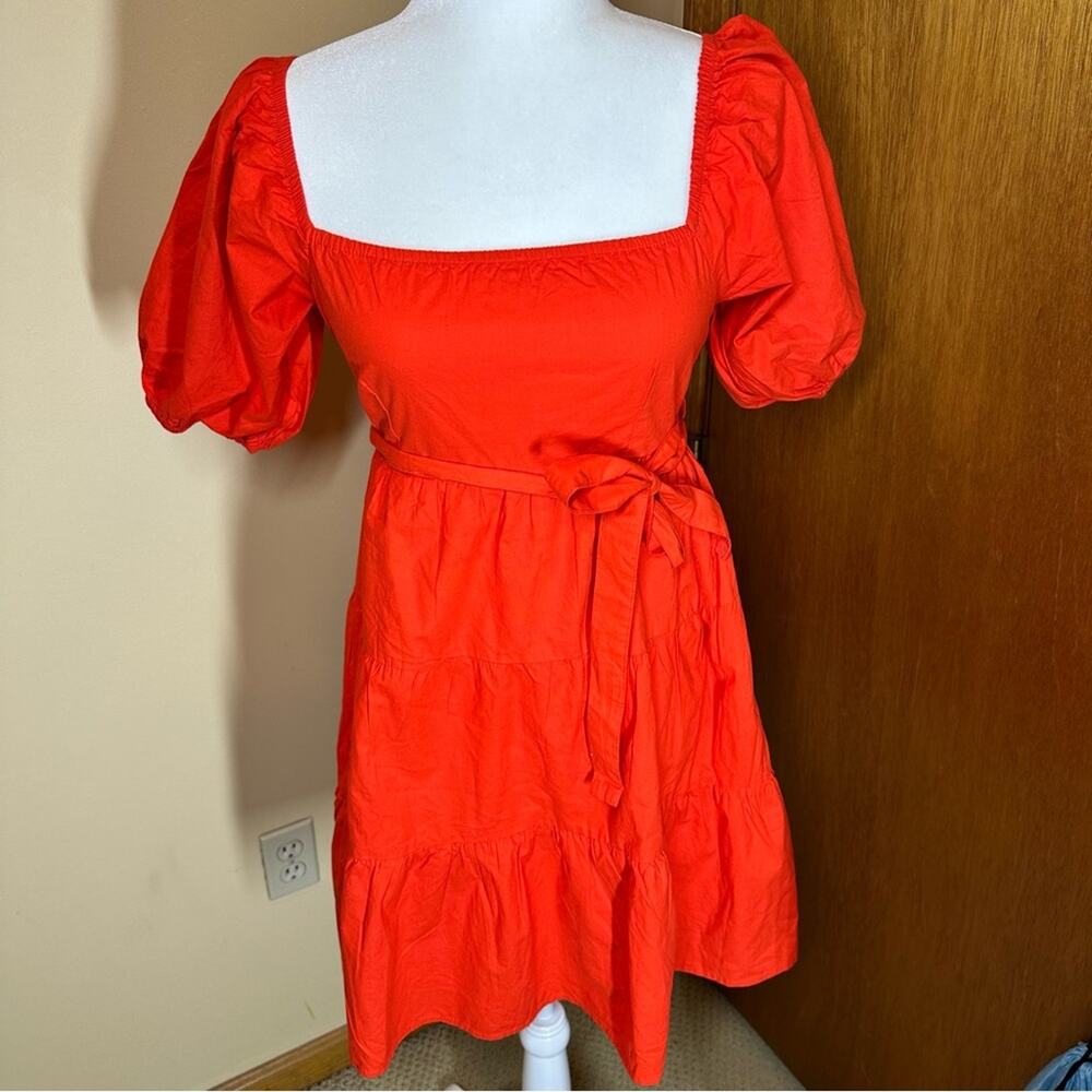 Sim & Sam Vibrant Orange Tiered Puff Sleeve Mini  Dress - Sz S Cottagecore